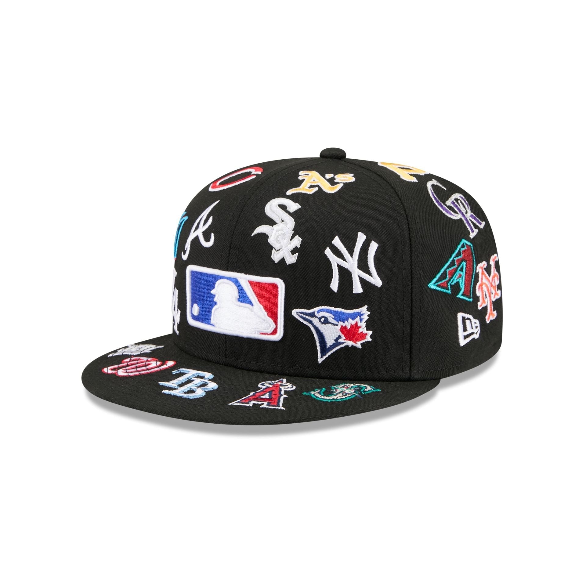 MLB All Over Logo Black 59FIFTY Fitted Hat