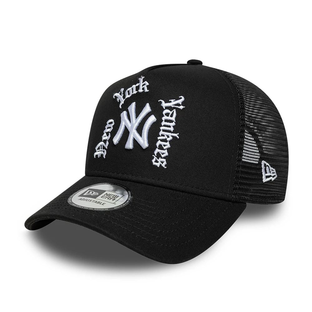 New York Yankees MLB Script Black 9FORTY A-Frame Trucker Adjustable Cap